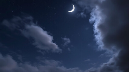 Obraz premium Venus glowing in the night sky with a crescent moon against a starry background.