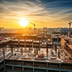 Panoramic Sunrise Over Construction Site