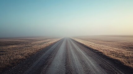 Naklejka premium Endless road stretches into foggy horizon, merging earth and sky