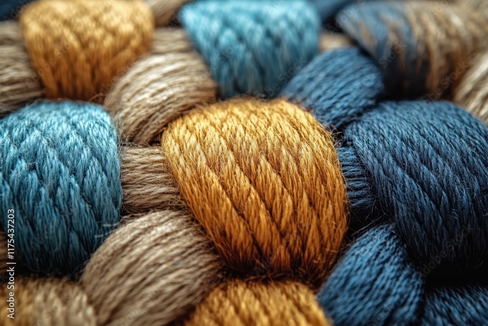 Poster colorful braided textile showcasing intricate patterns in natural fibers with a focus on texture and