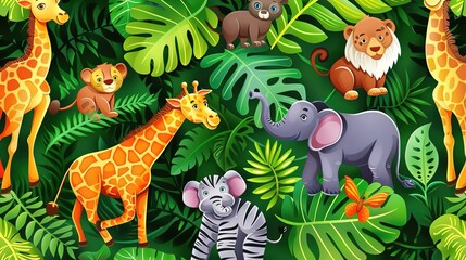 Obraz premium jungle safari seamless pattern wallpaper