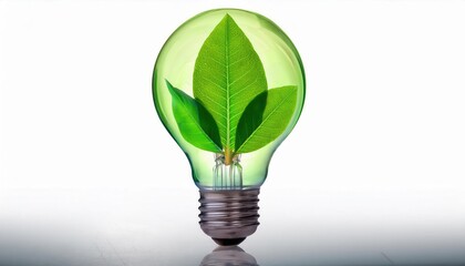 Sustainable Green Energy Symbolized by a Vibrant Leaf Inside a Transparent Light Bulb Highlighting Eco-Friendly Concepts and Renewable Solutions