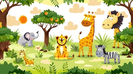 Fototapeta premium jungle safari seamless pattern wallpaper