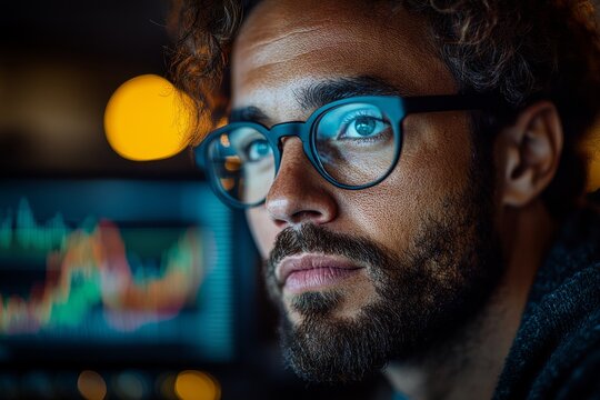 A professional analyzing data on multiple monitors, with statistical models and charts displayed. Generative AI