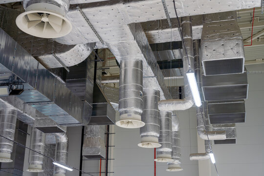 Interior ventilation ducting and fans in medium voltage room