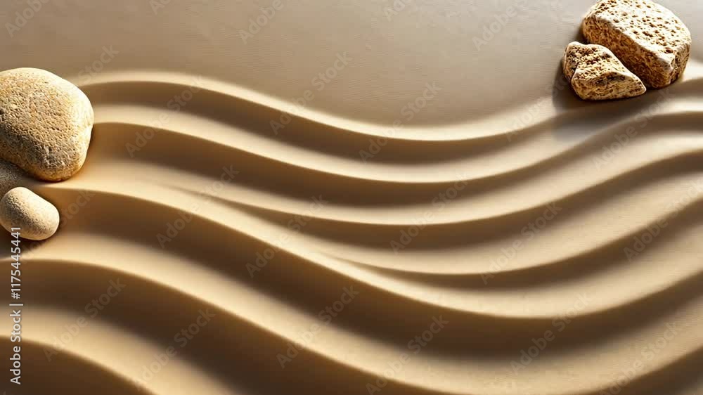 Poster textured sand with smooth stones creating gentle wave patterns in a tranquil setting