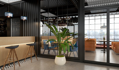 3d render cafe restaurant interior