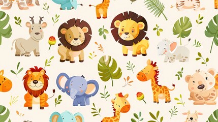 Obraz premium jungle safari seamless pattern wallpaper