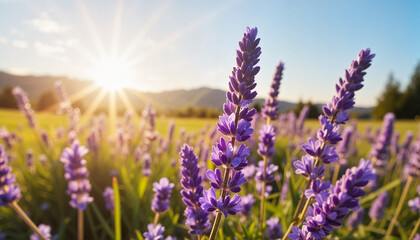 Obraz premium Lavender flowers blooming in sunlight