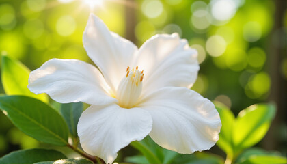 Obraz premium White flower blooming against a green background
