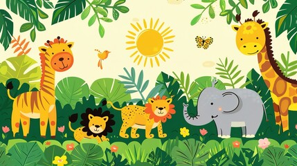 Naklejka premium jungle safari seamless pattern wallpaper