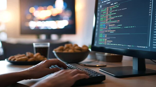 Empty Online Betting Interface with Snacks and TV Background