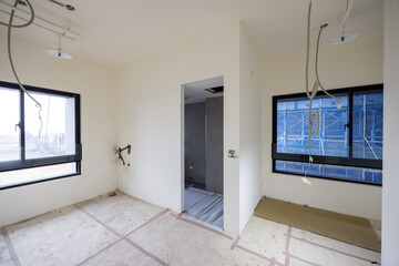 Interior under renovation with construction work