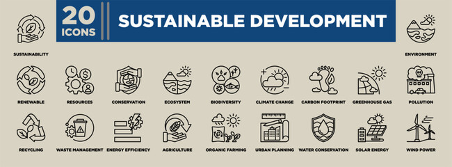 Sustainable Development Icon Set Line