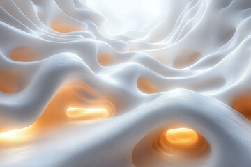 Fototapeta premium Abstract White Sculpting With Inner Golden Light