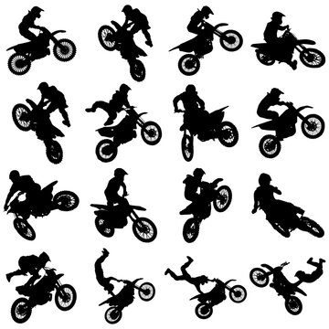 vector silhouettes rider motocross illustration