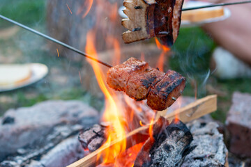 Outdoor activity - bacon in campfire