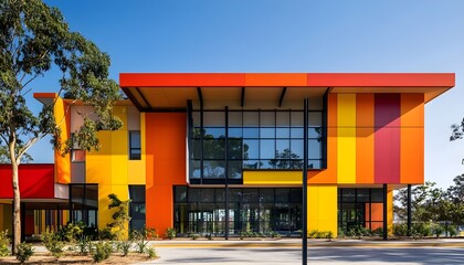 Vibrant Colorful Modern School Building Exterior
