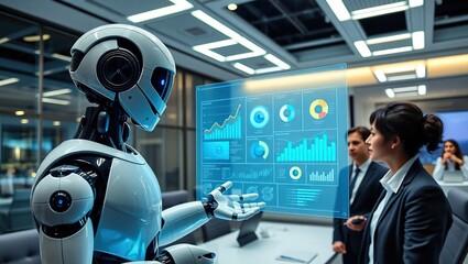 Robot Presents Business Data To Human Colleagues