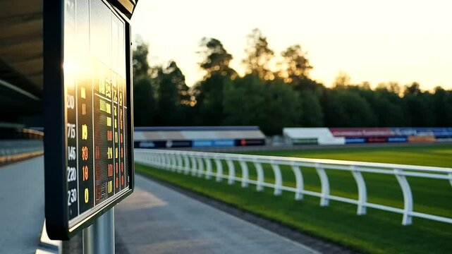 Dog Racing Track Betting Odds Display in Sunny Setting