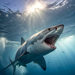 Obraz premium aggressive great white shark