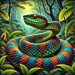 Vibrant Snake in Lush Jungle