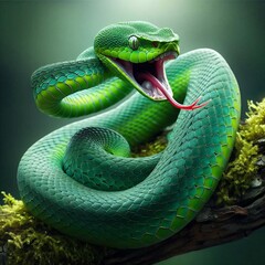 Green Snake with Open Mouth Close Up