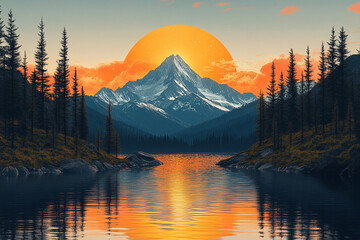 Majestic Mountain Lake Sunset Landscape