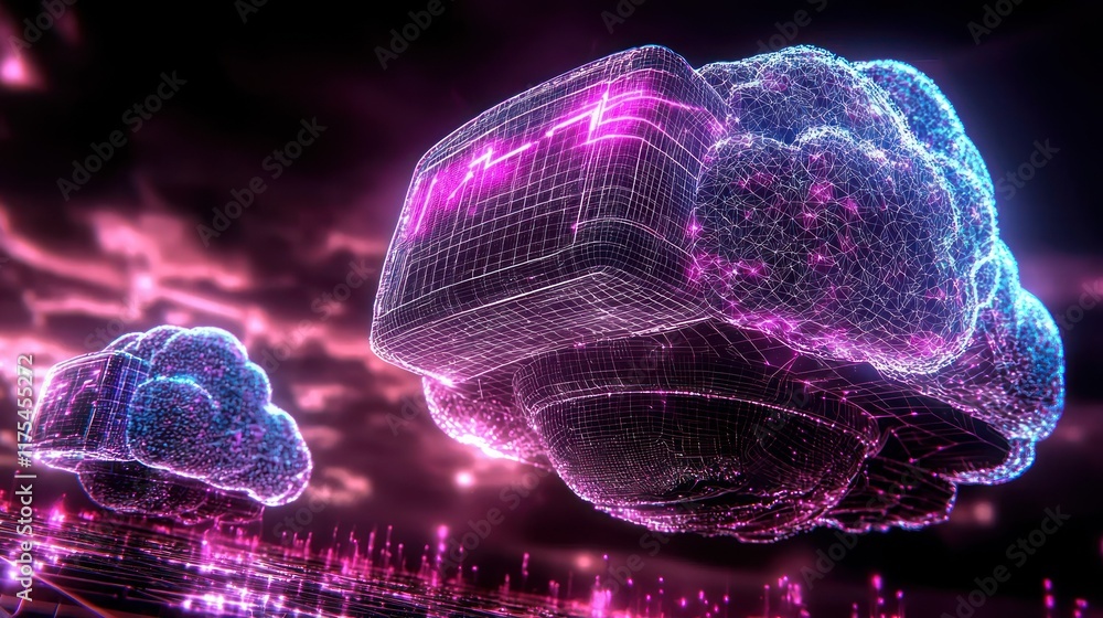 Poster cloud computing: digital transformation in a neon-lit metaverse