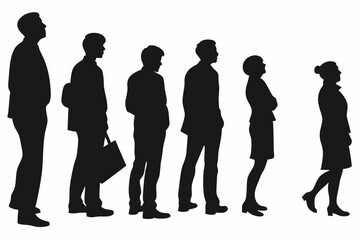 business people group silhouettes vector illustrations, white background, black and white, isolated