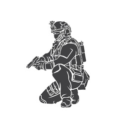 detail silhouette of tactical army soldier.eps