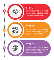 3 steps infographic template with 3 options. Flowchart that can be used for business report, data visualization and presentation. Timeline infographic elements vector illustration.