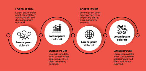 4 steps infographic template with 4 options. Flowchart that can be used for business report, data visualization and presentation. Timeline infographic elements vector illustration.