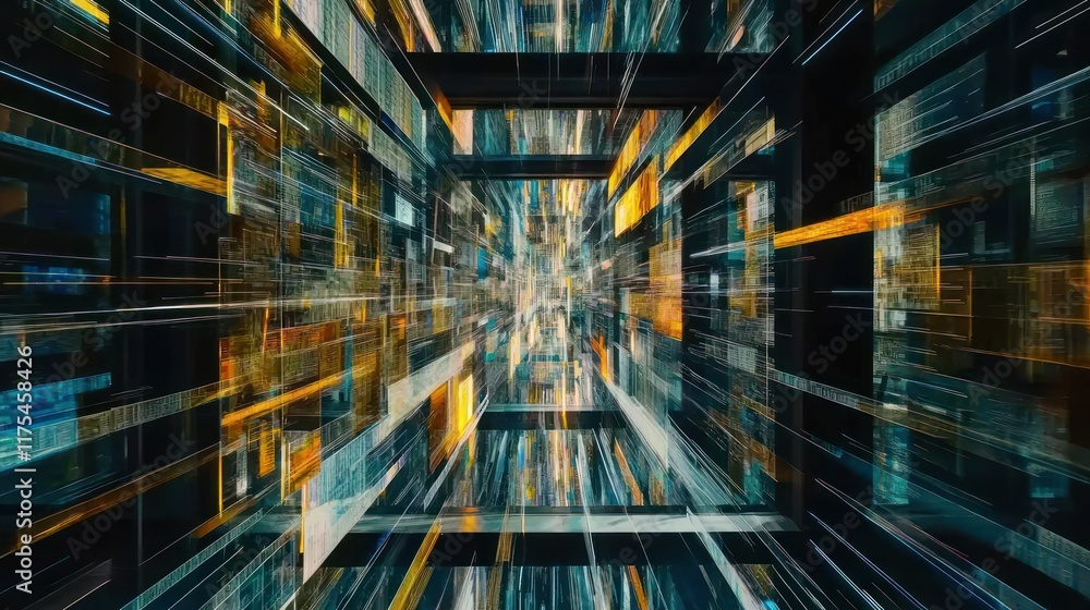 Poster digital data stream: abstract visualization of a futuristic data highway