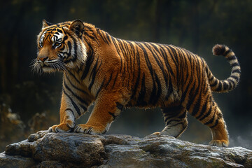 Fototapeta premium Majestic Tiger Stands Proudly on Rocky Outcrop