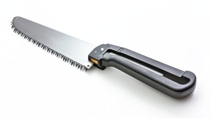 A sturdy hacksaw with a sleek design, isolated on a plain white background