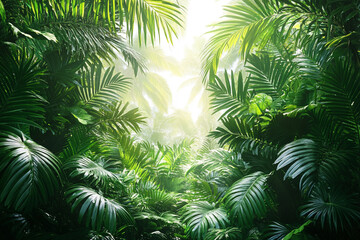 Lush Green Tropical Rainforest Palm Trees