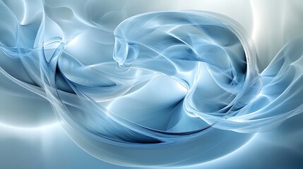 Layered 3D geometric patterns with a translucent effect over a soft blue background