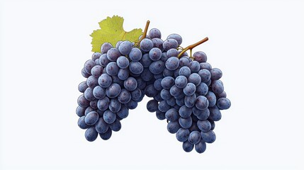 A bunch of ripe purple grapes with a green leaf.