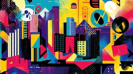 Abstract Cityscape: A Vibrant Symphony of Geometric Forms and Urban Energy