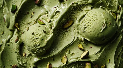 Obraz premium Creamy Close-Up of Rich Pistachio Ice Cream with Nut Garnish in High-Resolution Detail