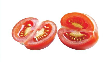 Freshly cut tomato showcasing its juicy interior and seeds.