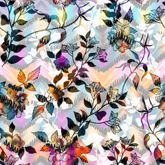 Abstract Seamless Pattern Design, Repeatable Textile Fabric Print, Multicolor Allover Floral Design