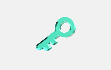 3d green glass key icon on isolated background