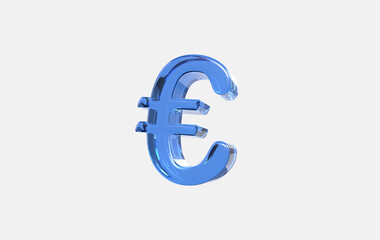 3d blue glass euro sign on isolated background