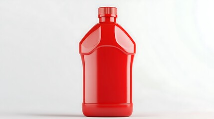 a red sauce bottle on white background.