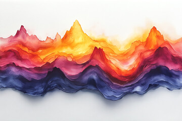 Abstract Watercolor Painting of Colorful Mountains