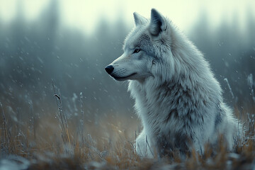 Majestic Arctic Wolf in Snowy Winter Landscape