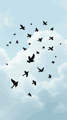 Flock in Flight 2D Vector Illustration