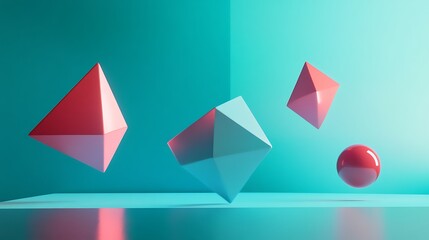 Sleek abstract 3D polygons floating on a vivid deep blue surface